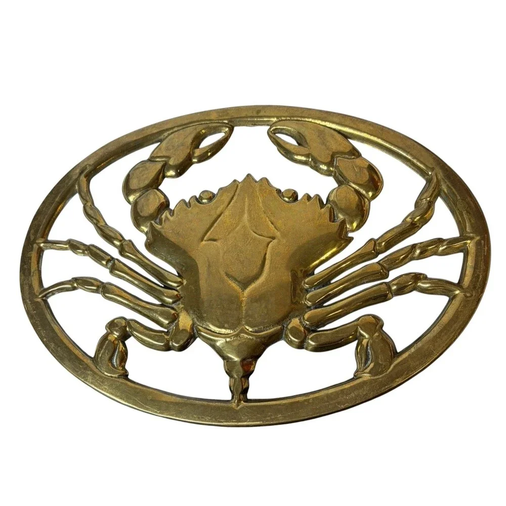 Sea Crab Brass Trivet 1983 Gorham BR 17 Made in Italy Beach Theme Nautical Decor